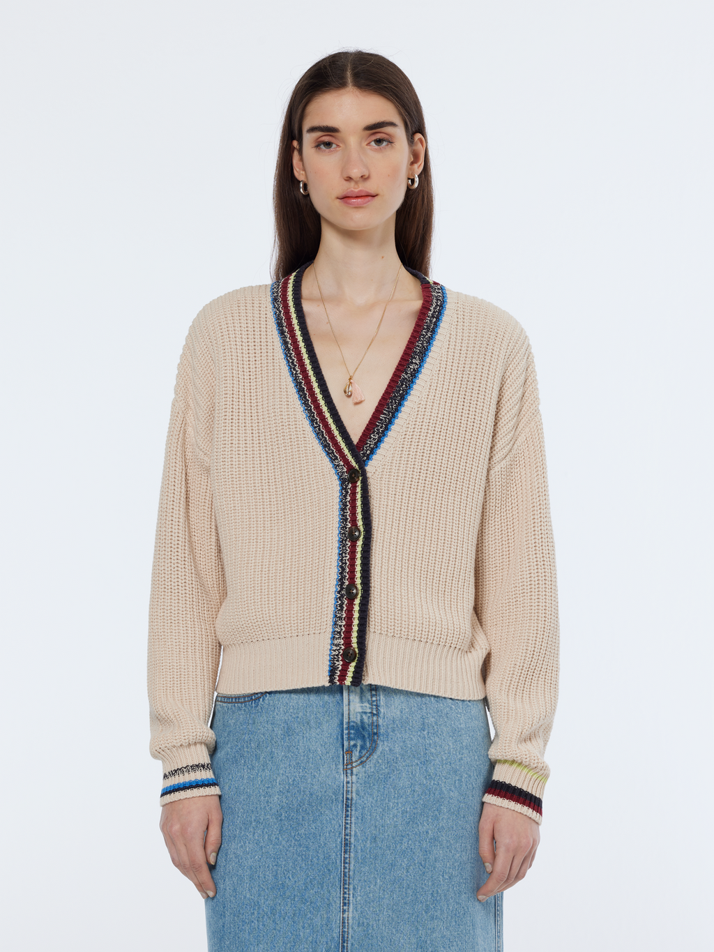 Relaxed Stripe Trim Cardigan