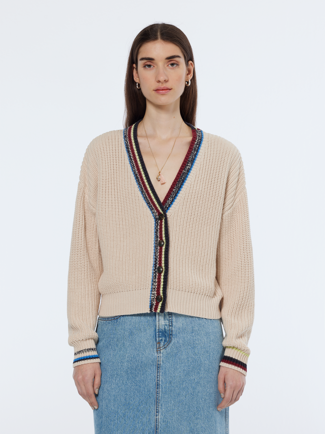 Relaxed Stripe Trim Cardigan