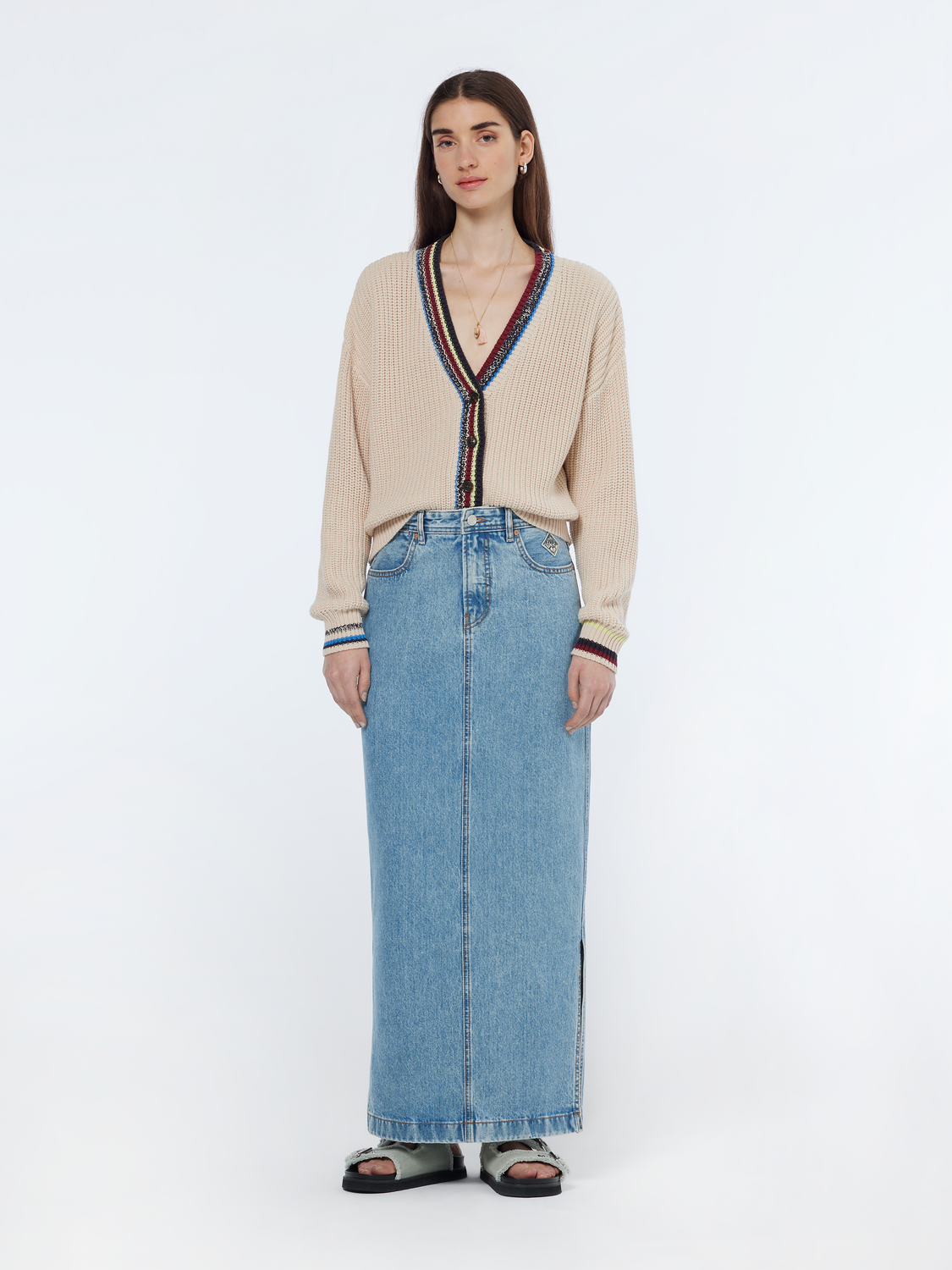 Relaxed Stripe Trim Cardigan