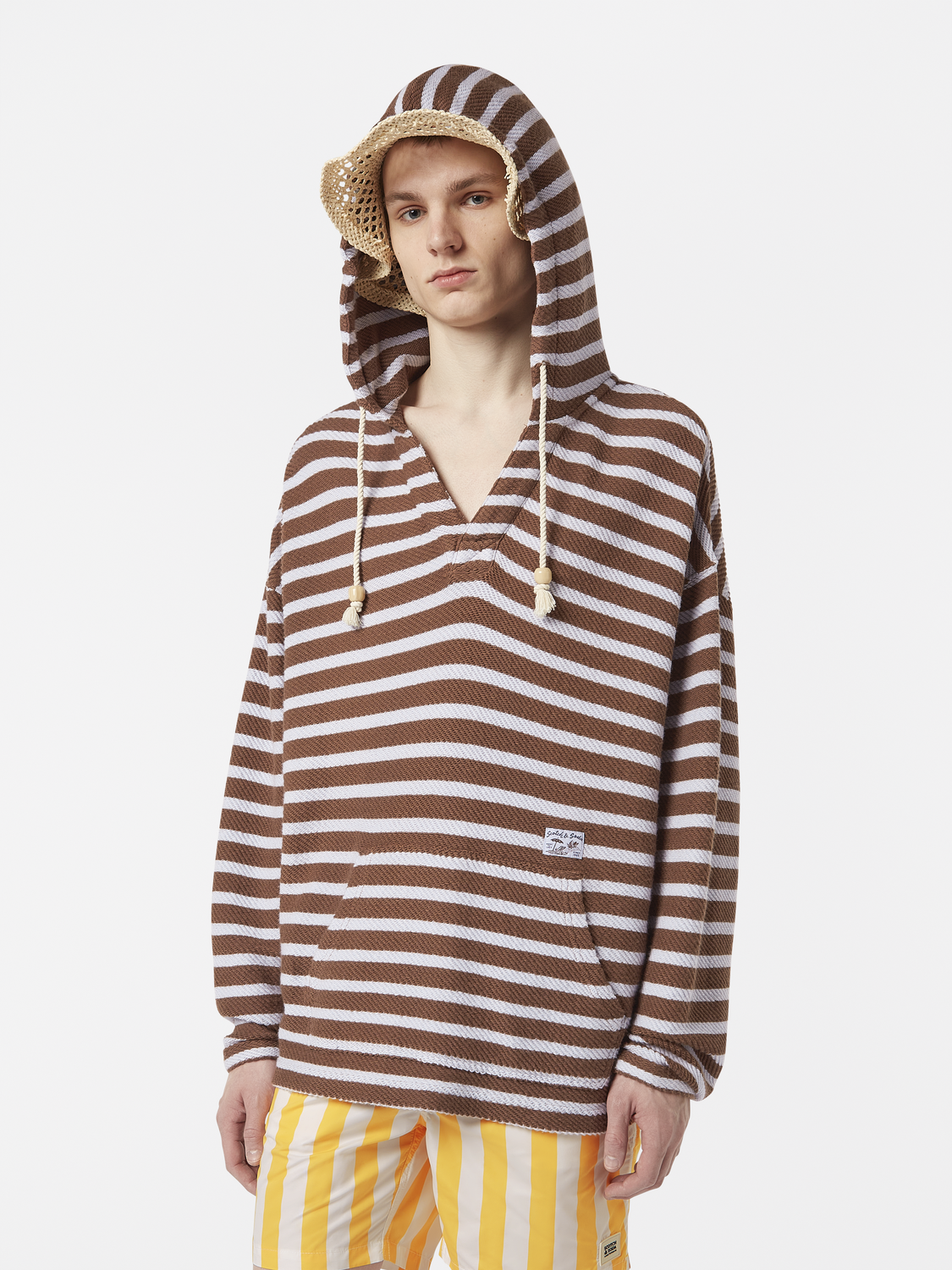 Loose-Fit Striped Slub Terrycloth Hoodie