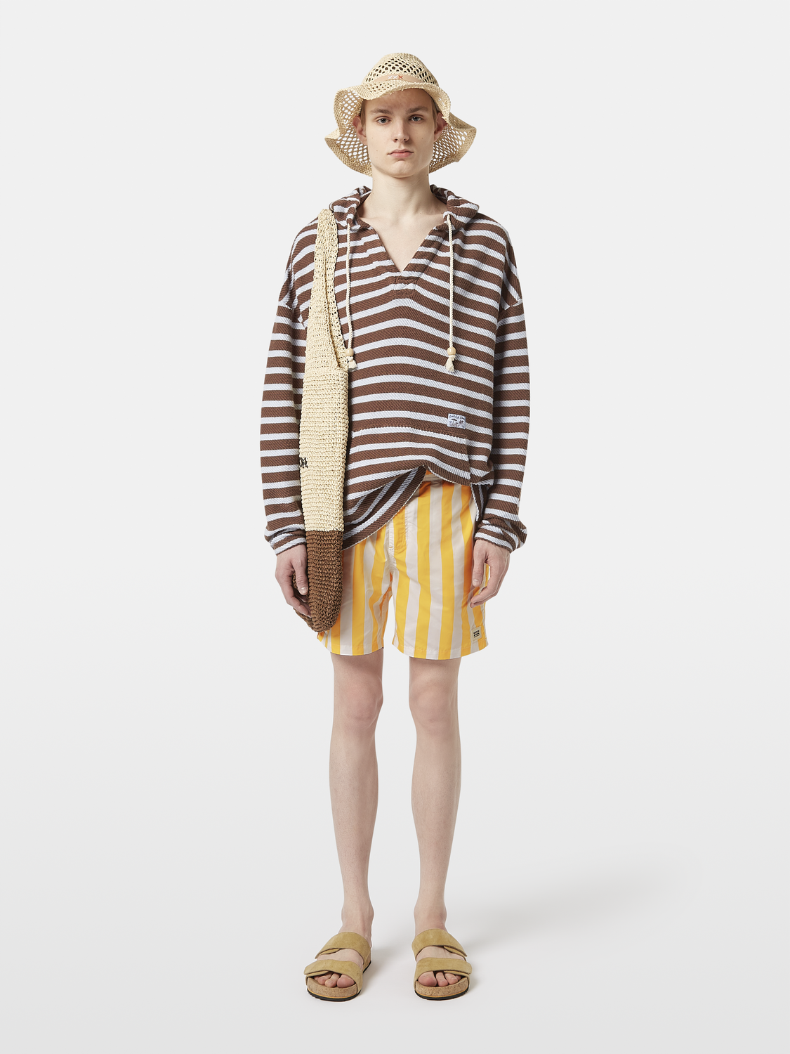 Loose-Fit Striped Slub Terrycloth Hoodie