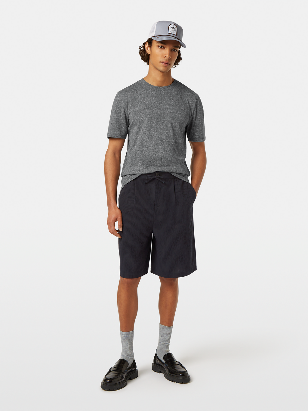 Loose Fit Pleated Seersucker Bermuda Short