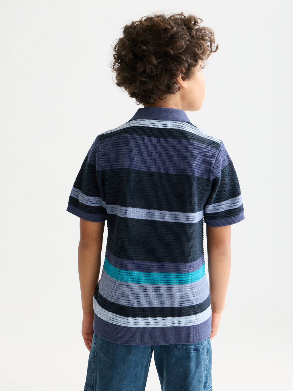 Boys' Structured Knitted Striped Polo