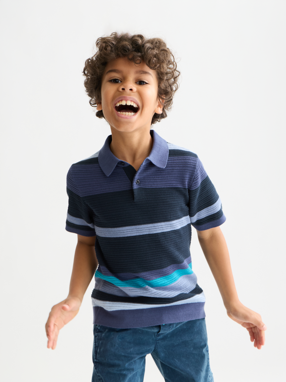Boys' Structured Knitted Striped Polo