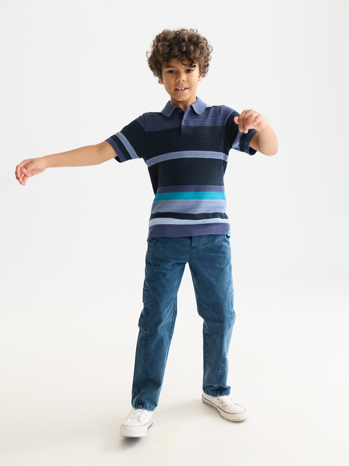 Boys' Structured Knitted Striped Polo