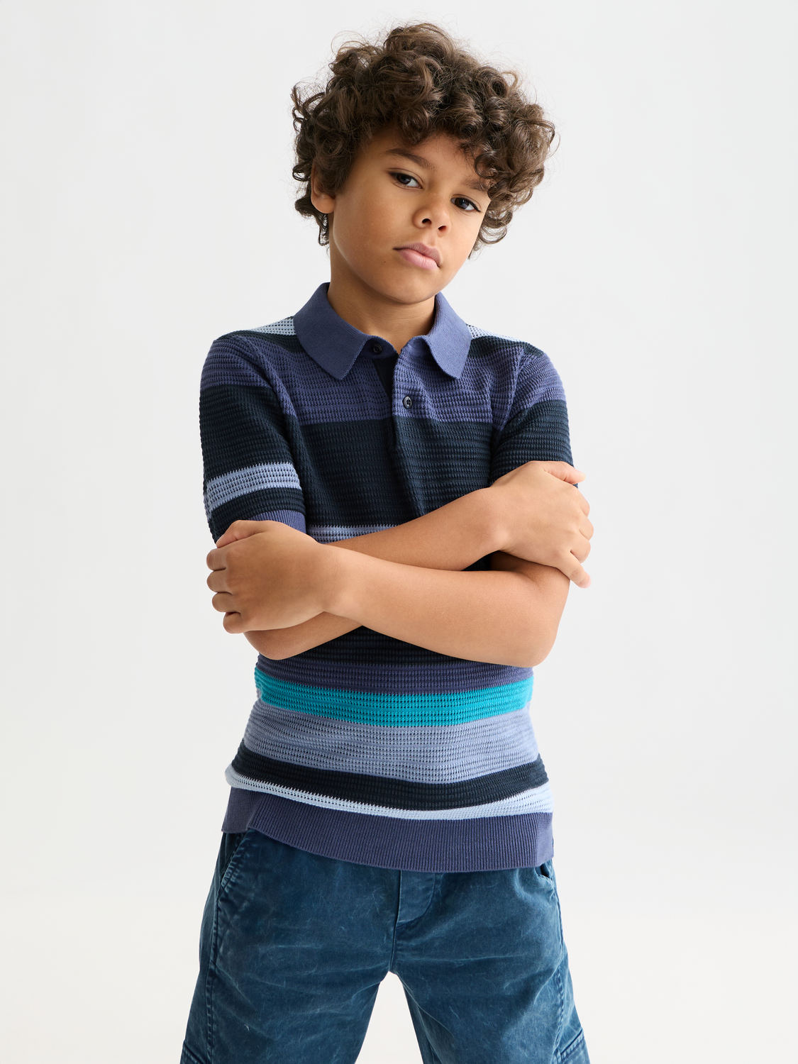 Boys' Structured Knitted Striped Polo