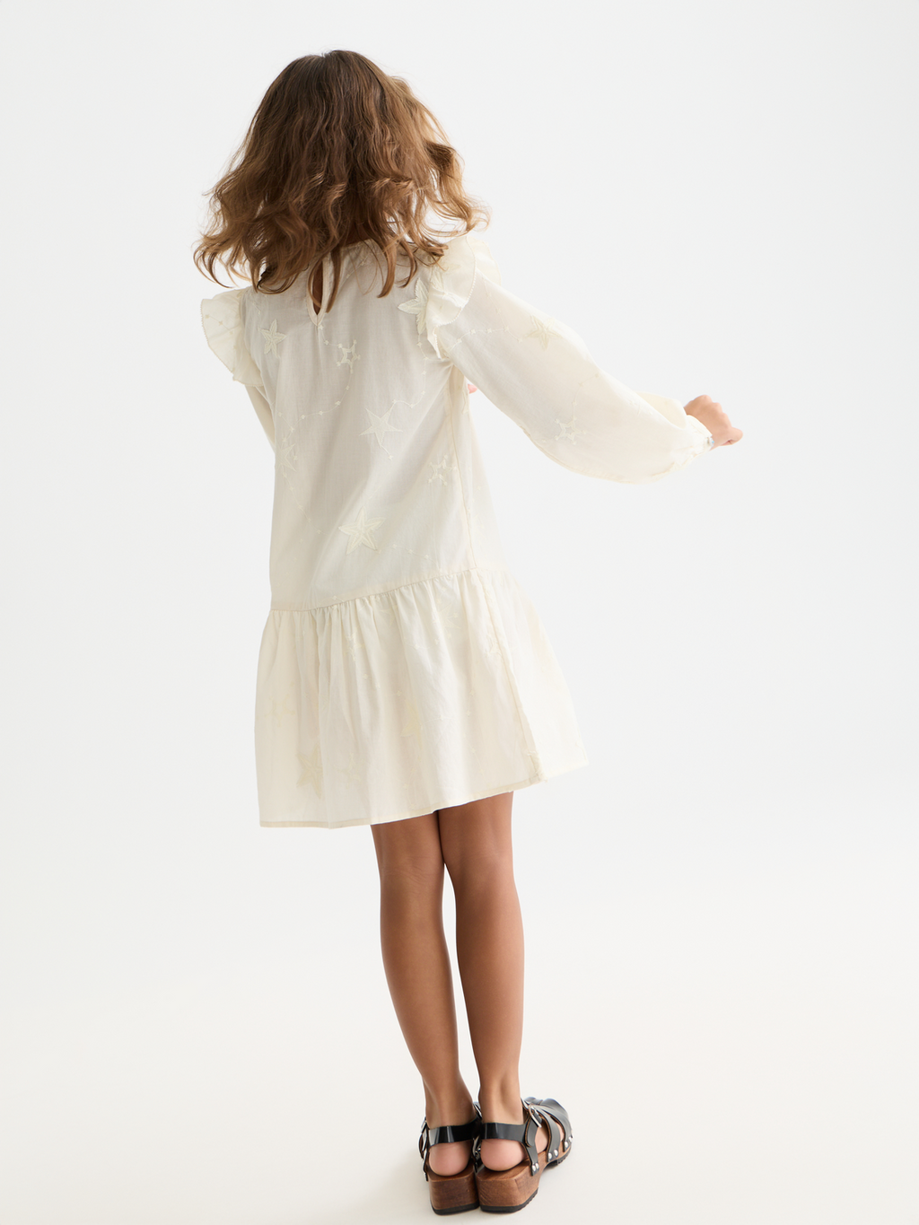Girls' Fringe Embroidered Long-Sleeve Dress