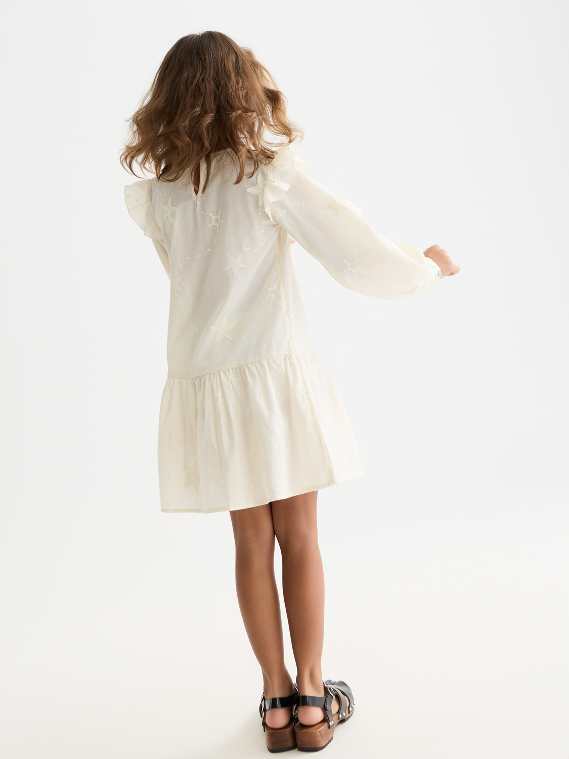 Girls' Fringe Embroidered Long-Sleeve Dress