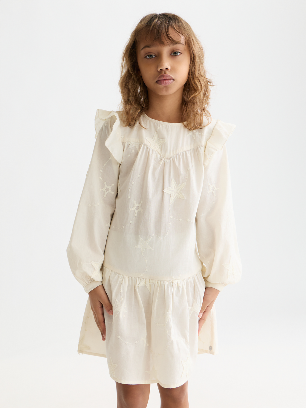 Girls' Fringe Embroidered Long-Sleeve Dress