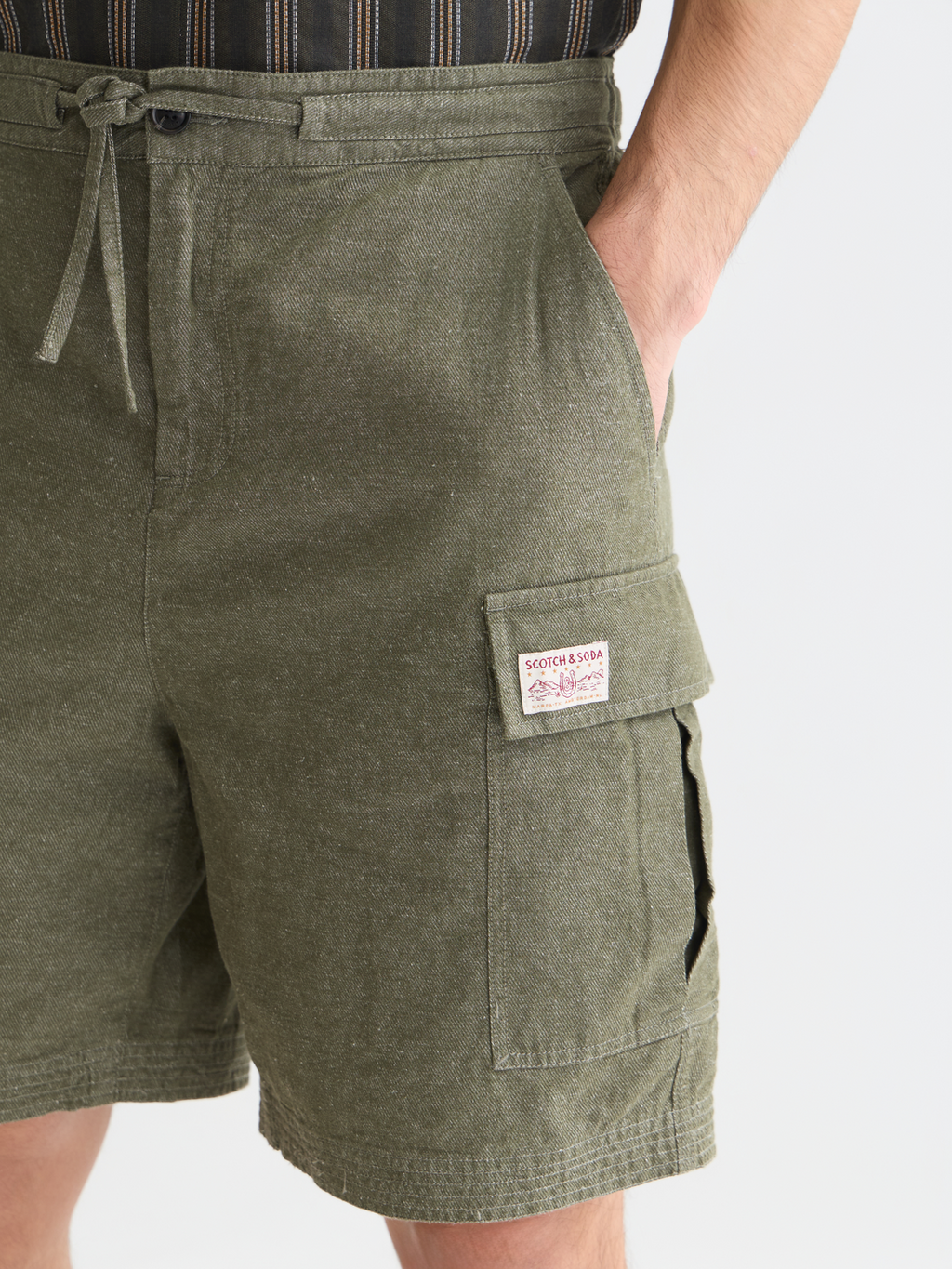Linen-Blend Relaxed-Fit Cargo Bermuda Shorts