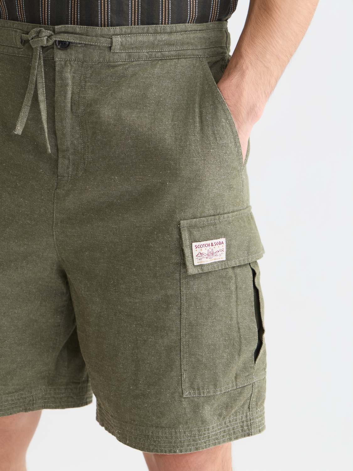 Linen-Blend Relaxed-Fit Cargo Bermuda Shorts