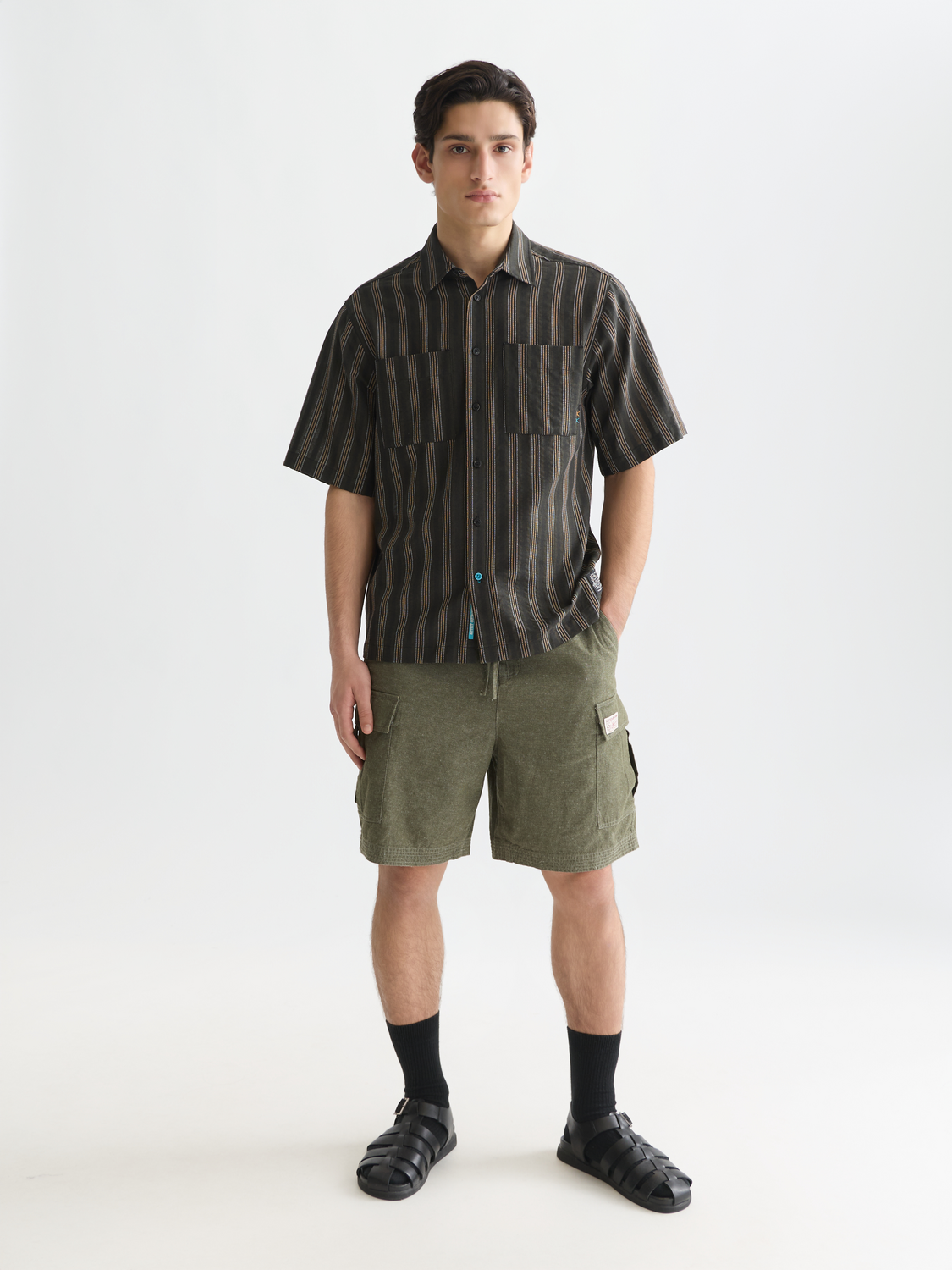 Linen-Blend Relaxed-Fit Cargo Bermuda Shorts