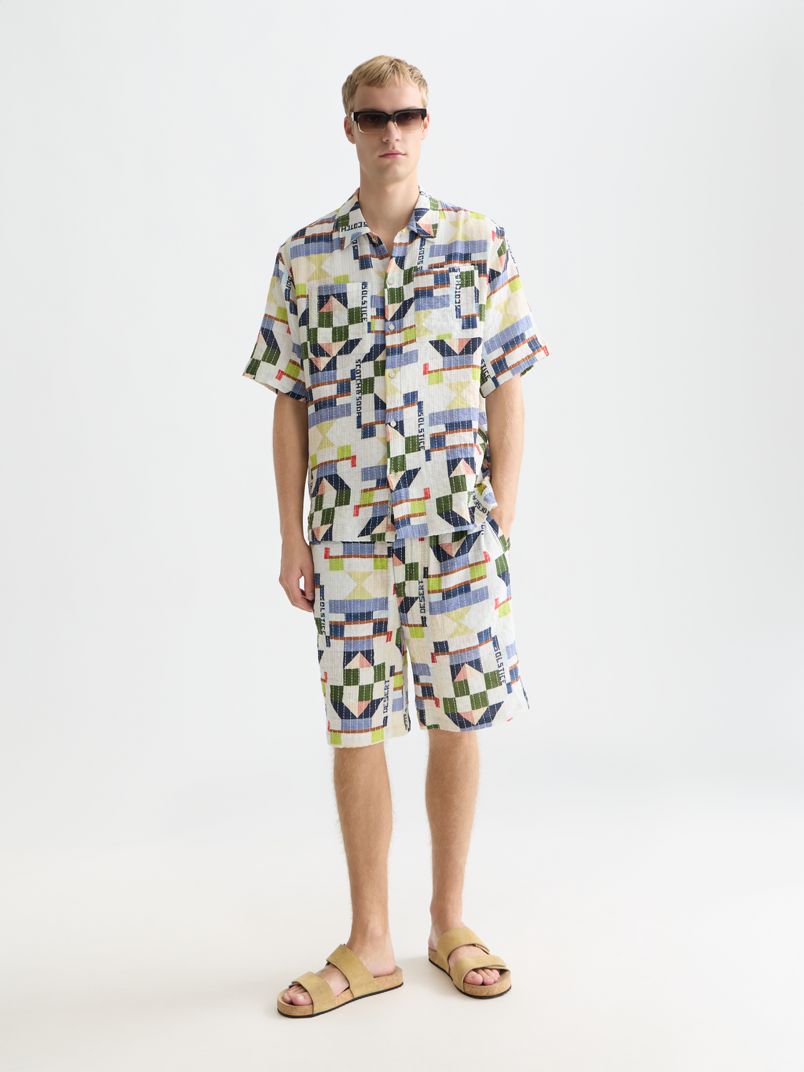 Topstitched Printed Cotton Relaxed-Fit Bermuda Shorts