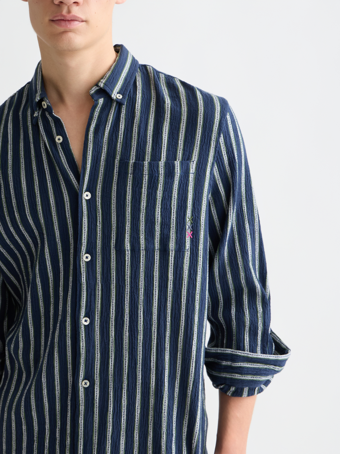 Striped Crinkle Structure Regular-Fit Shirt