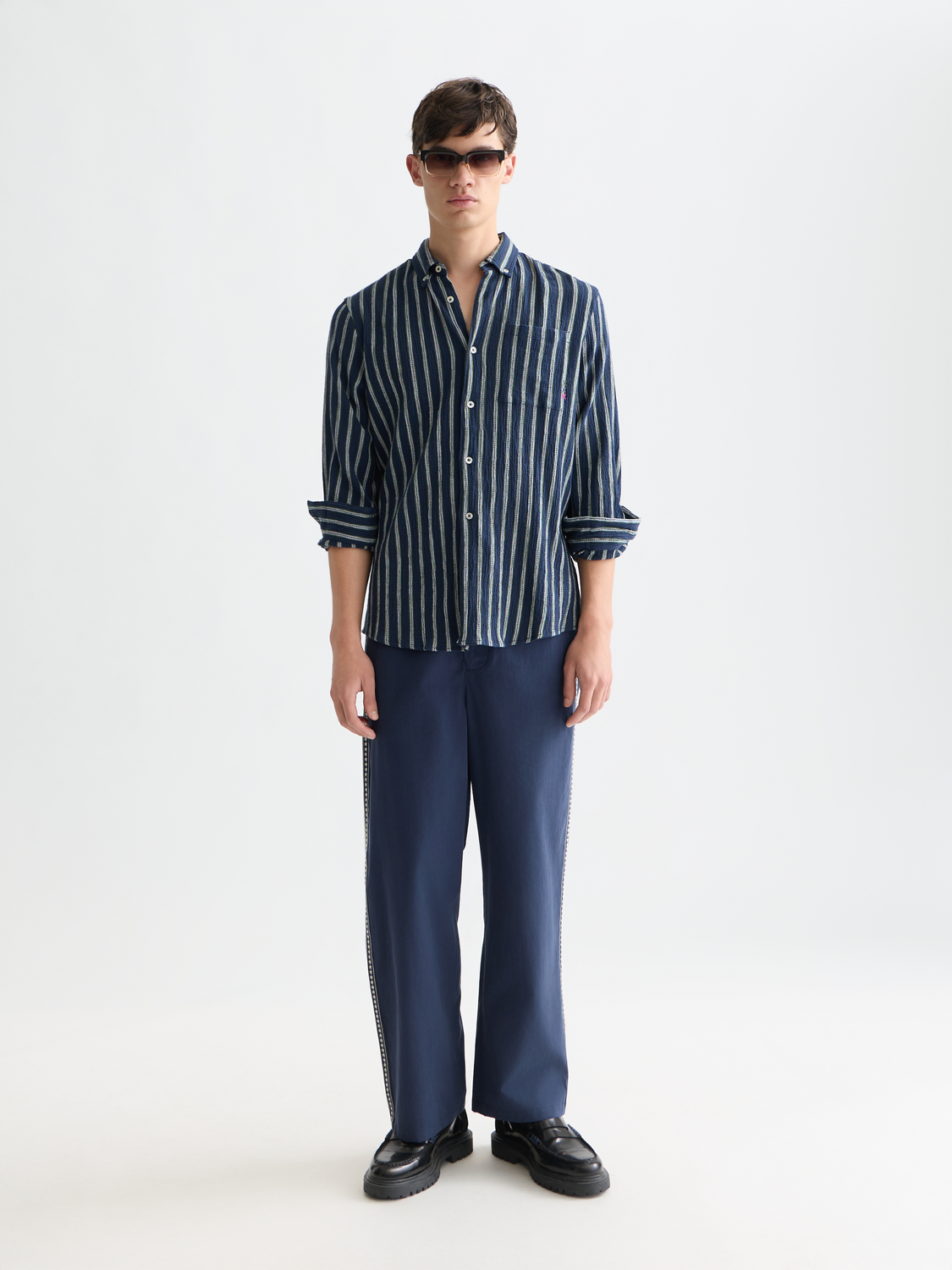 Striped Crinkle Structure Regular-Fit Shirt