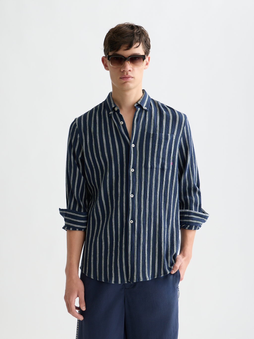 Striped Crinkle Structure Regular-Fit Shirt