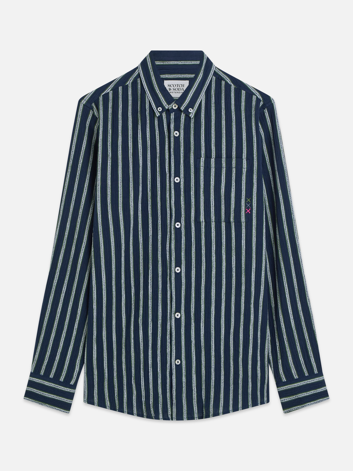 Striped Crinkle Structure Regular-Fit Shirt
