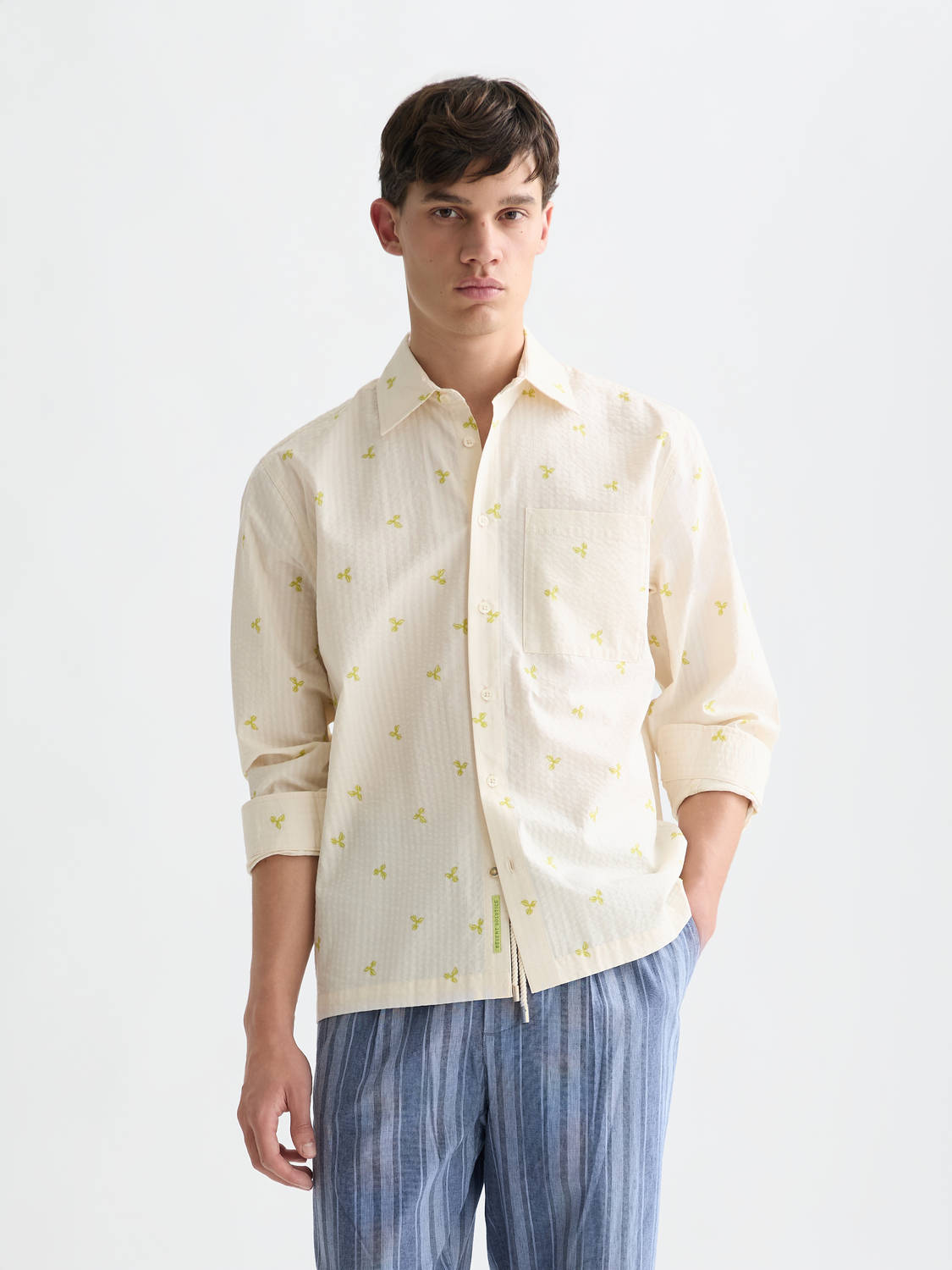 Printed Seersucker Relaxed-Fit Shirt