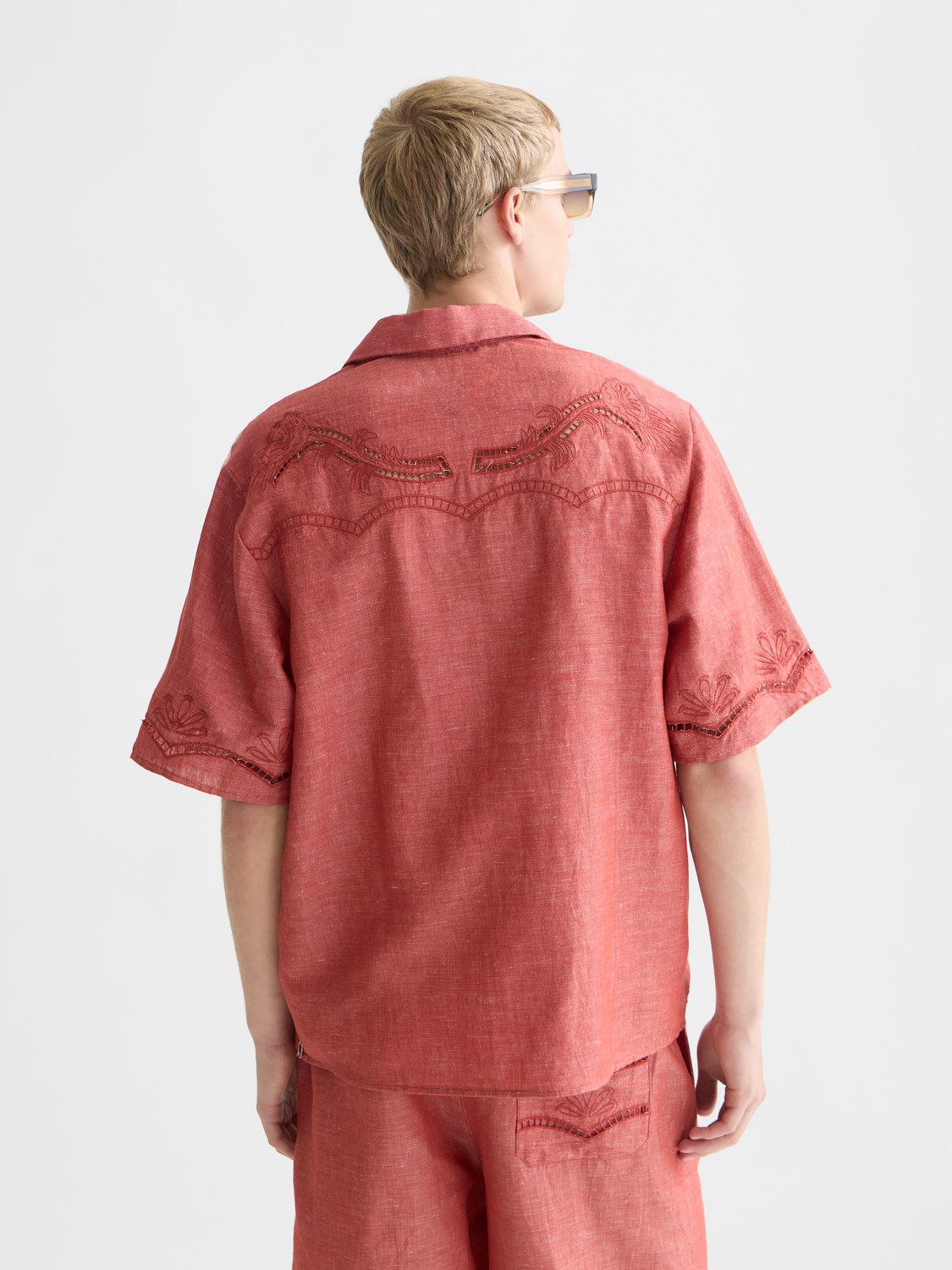 Embroidered Cut Open Detail Short-Sleeve Shirt