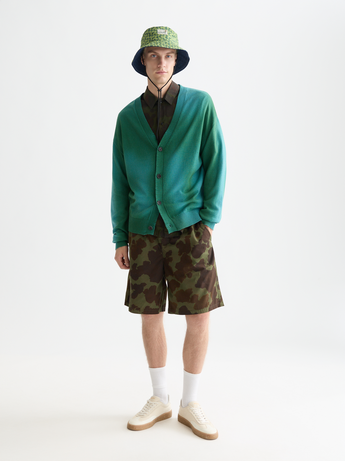 Printed Two Tone Relaxed-Fit Cardigan