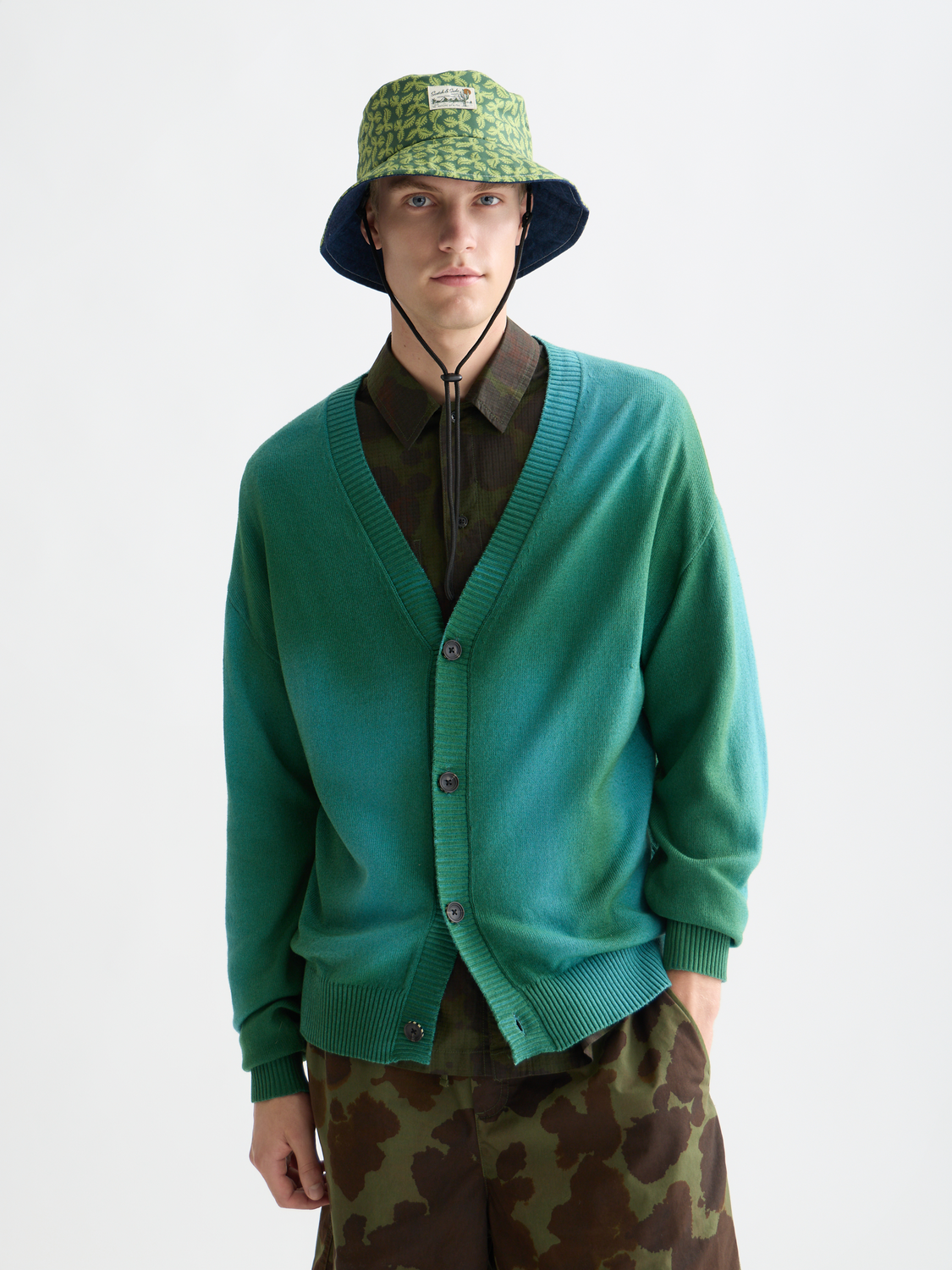 Printed Two Tone Relaxed-Fit Cardigan