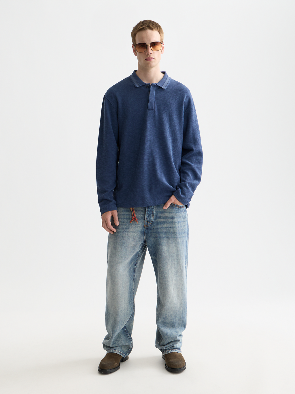 Structured Relaxed-Fit Long-Sleeved Polo