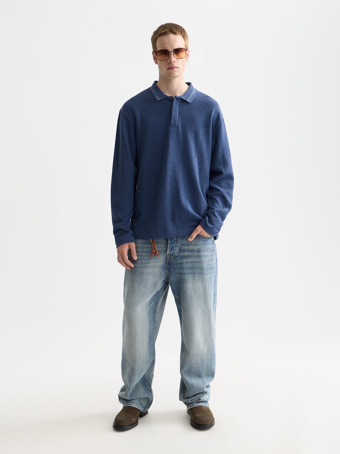 Structured Relaxed-Fit Long-Sleeved Polo