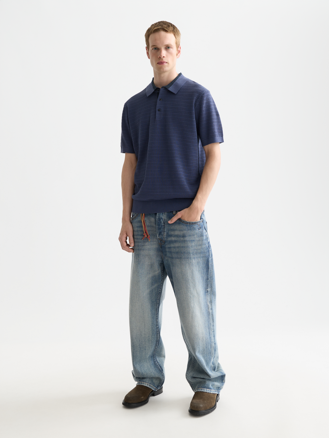 Structured Knitted Regular-Fit Polo