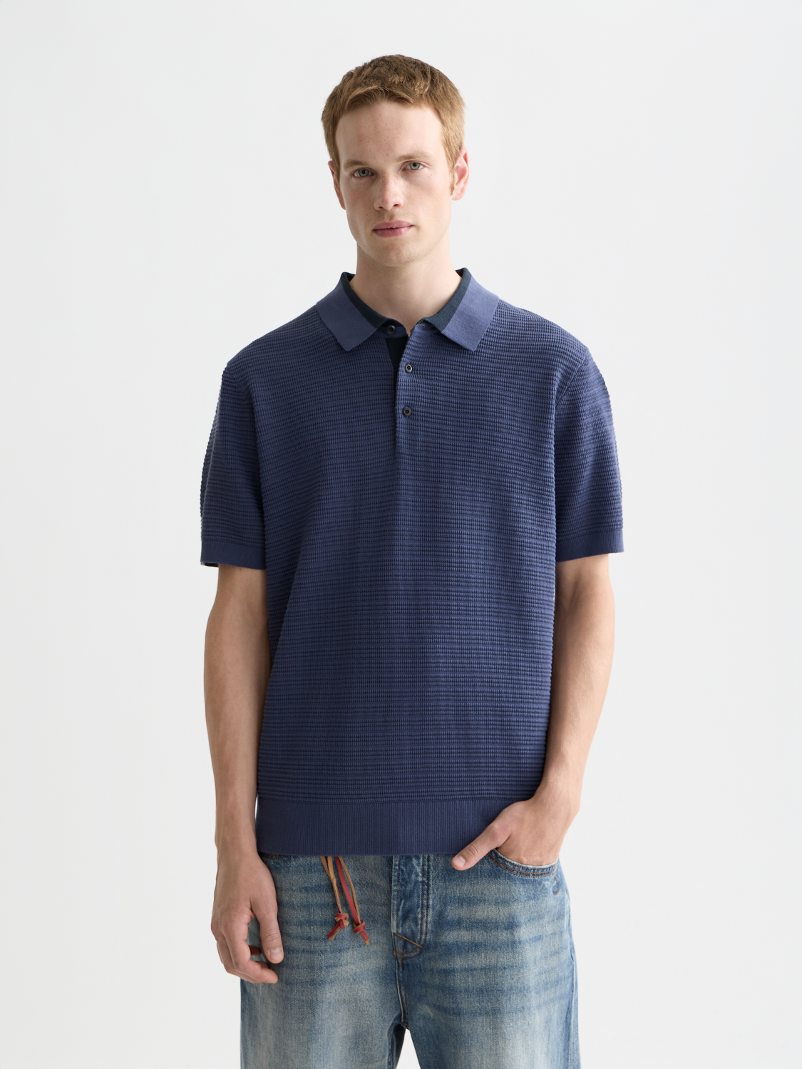 Structured Knitted Regular-Fit Polo