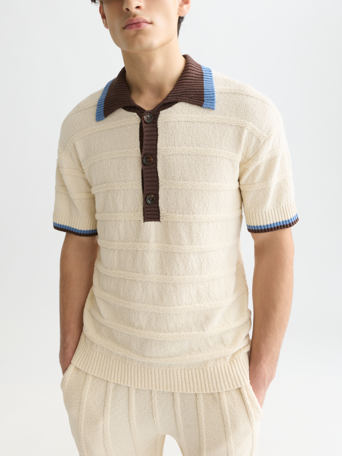 Structured Knitted Loose-Fit Polo
