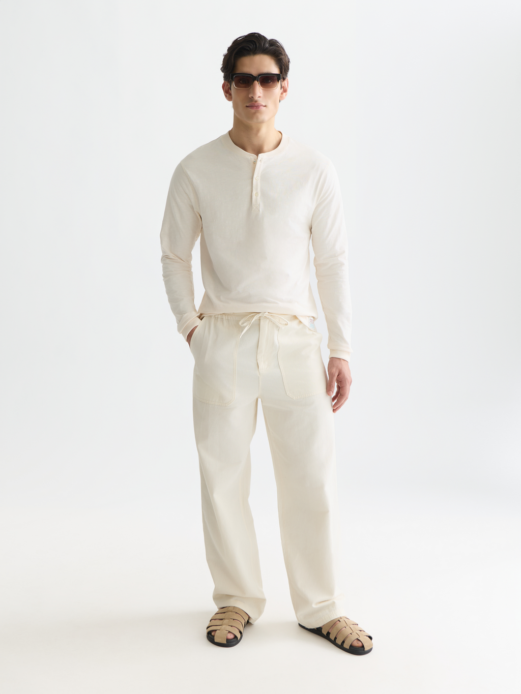 Henley Slub Yarn Regular-Fit Long-Sleeve T-Shirt