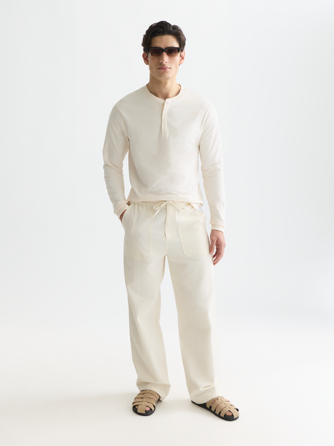 Henley Slub Yarn Regular-Fit Long-Sleeve T-Shirt