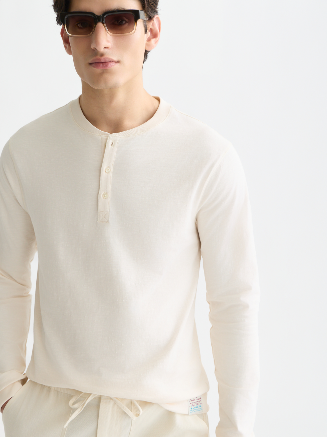 Henley Slub Yarn Regular-Fit Long-Sleeve T-Shirt
