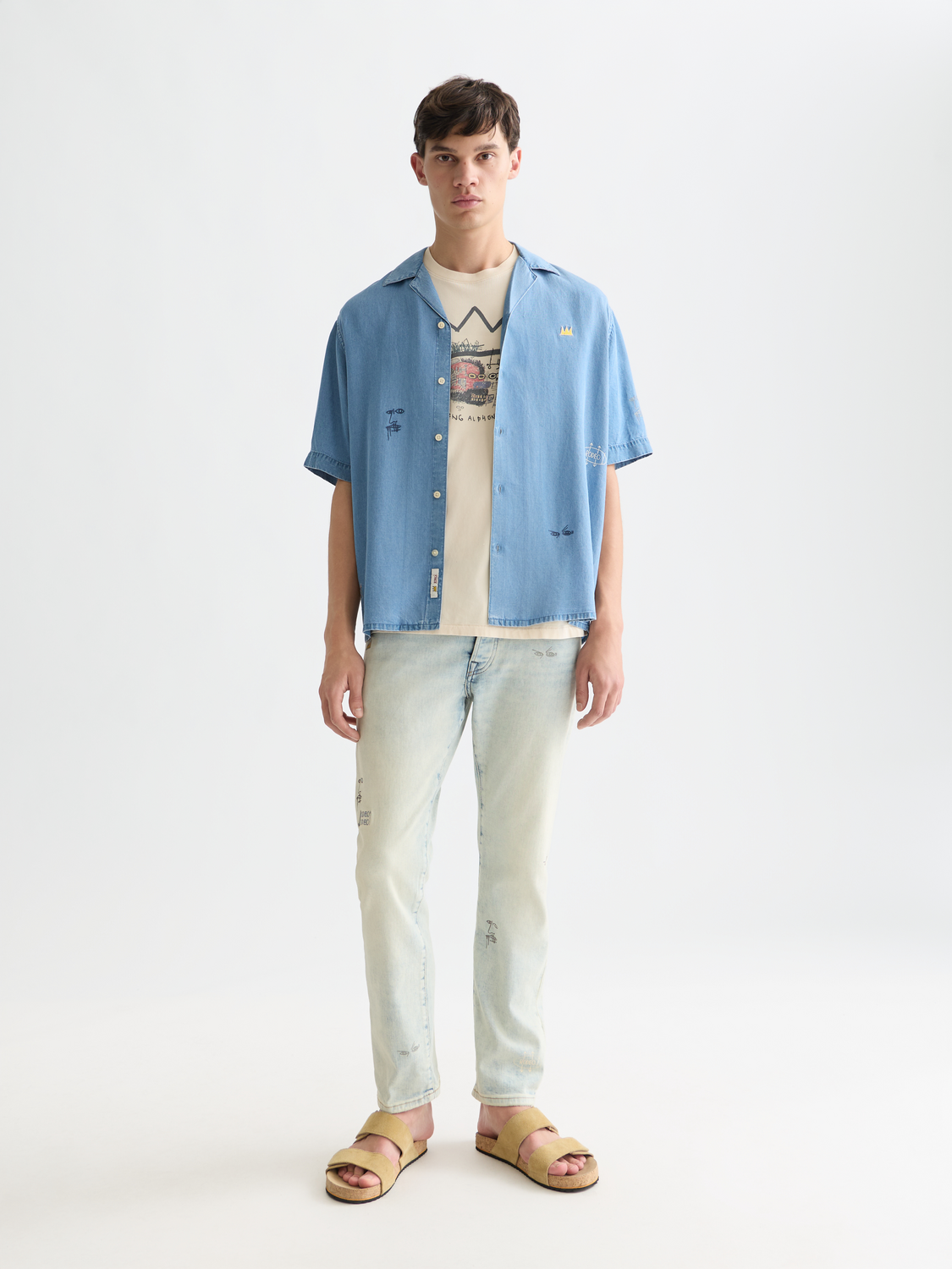 Scotch & Soda x Basquiat Indigo Tencel Relaxed-Fit Short-Sleeved Shirt