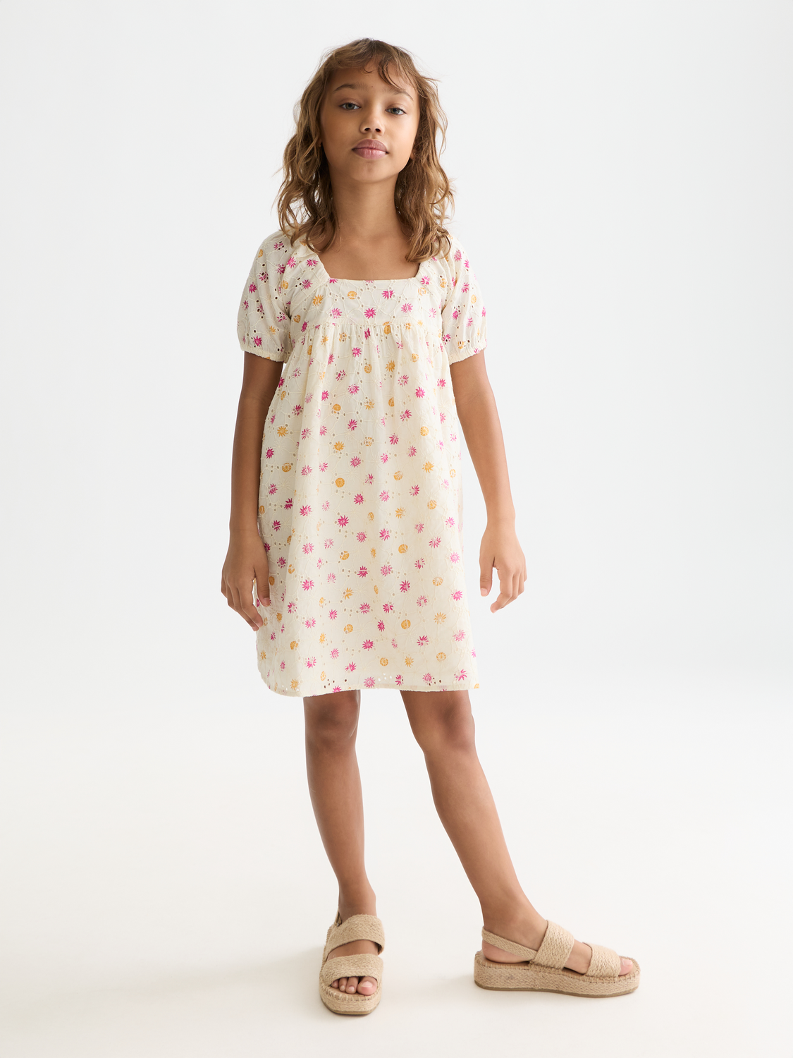 Girls' Printed Embroidered Cotton Dress