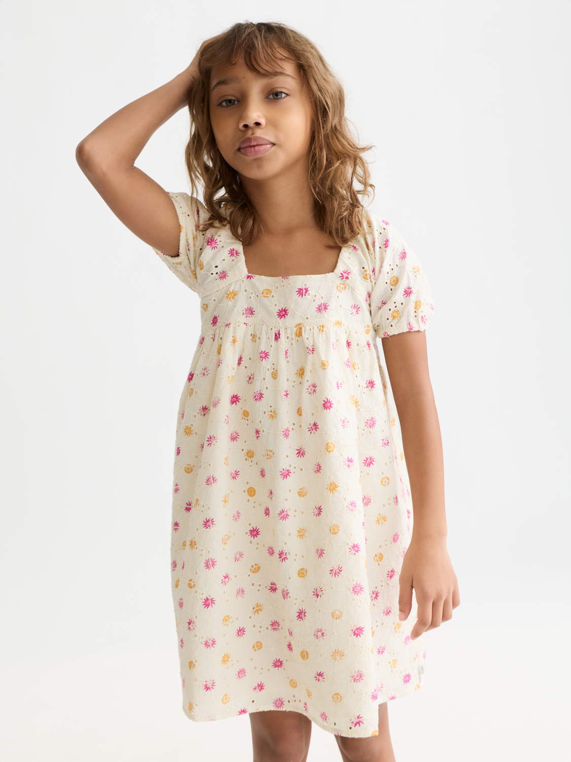 Girls' Printed Embroidered Cotton Dress
