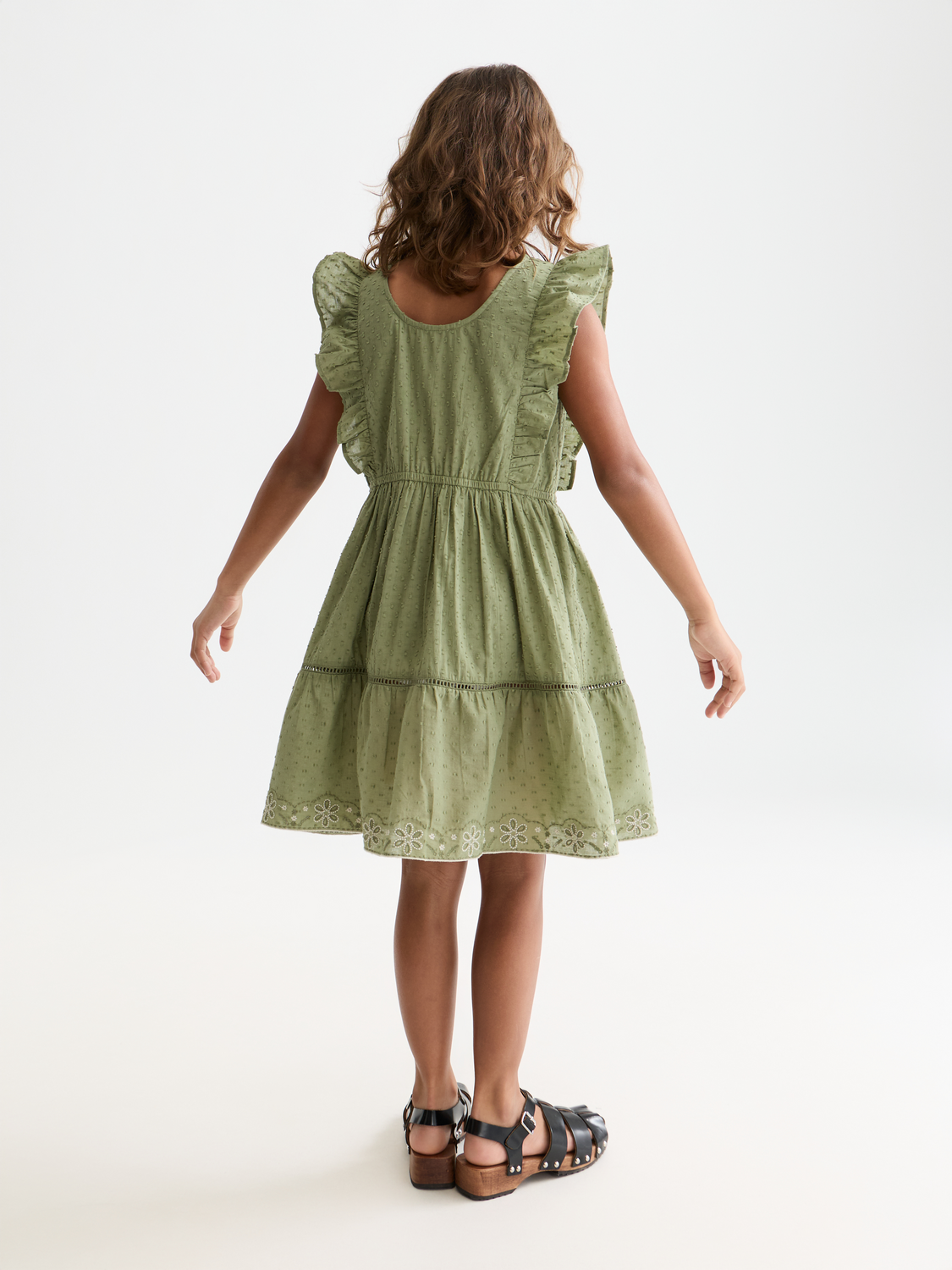 Girls' Embroidered Hem Clip Jacquard Cotton Dress
