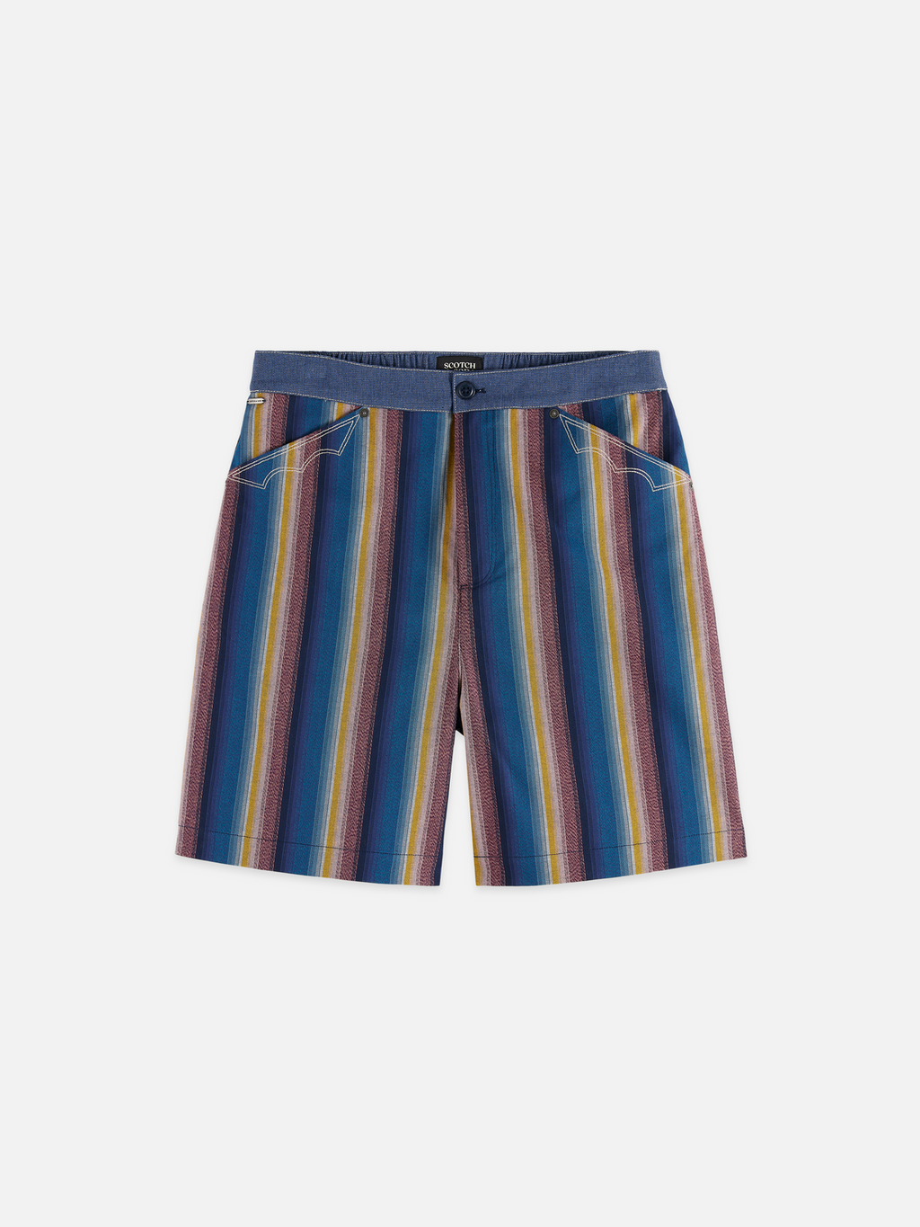 Western Detailed Striped Cotton Loose-Fit Bermuda