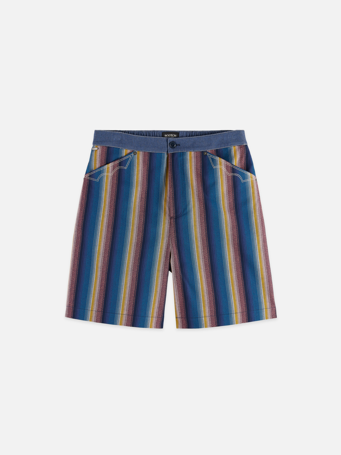 Western Detailed Striped Cotton Loose-Fit Bermuda