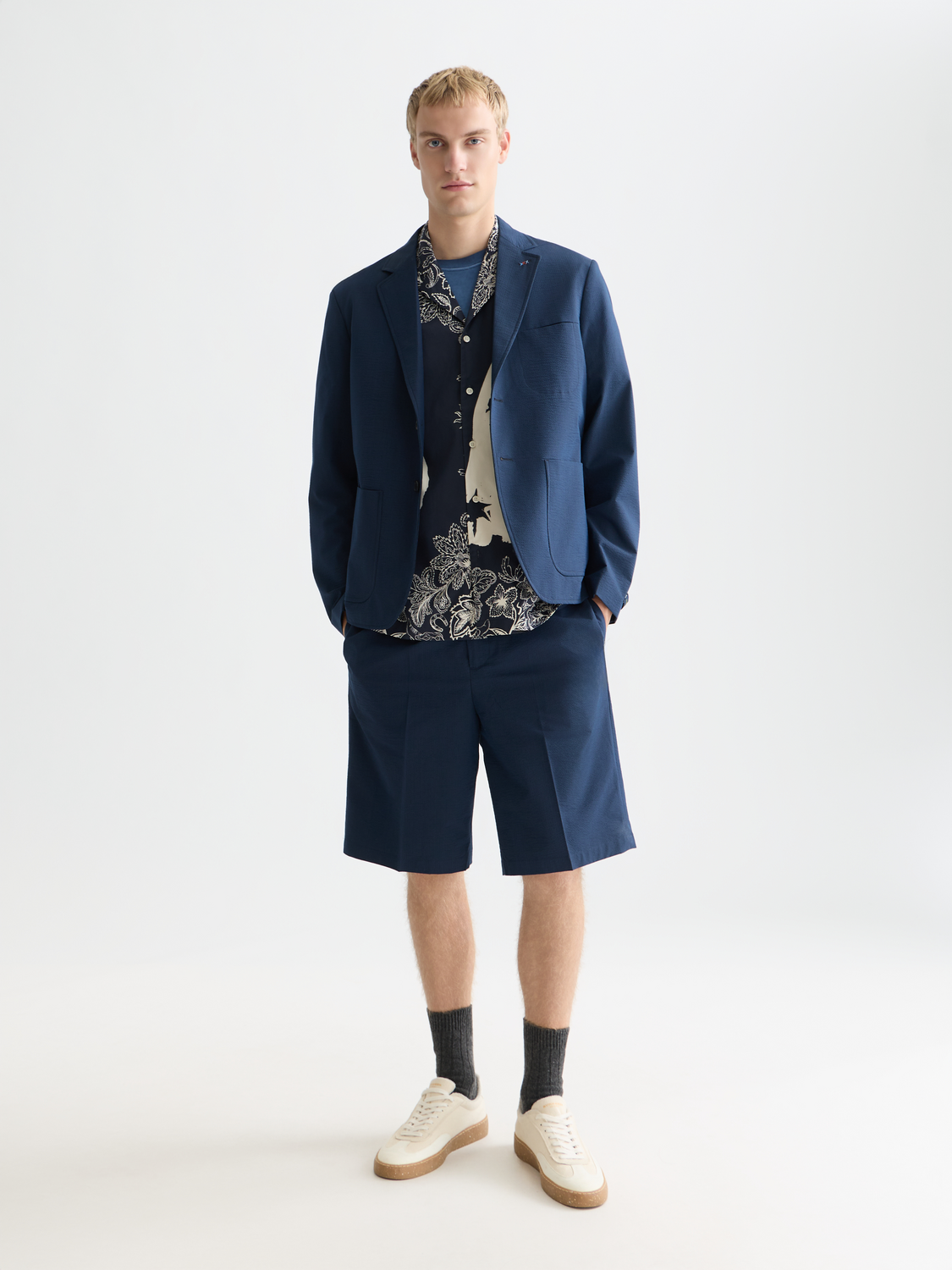 Seersucker Wide-Fit Bermuda Shorts