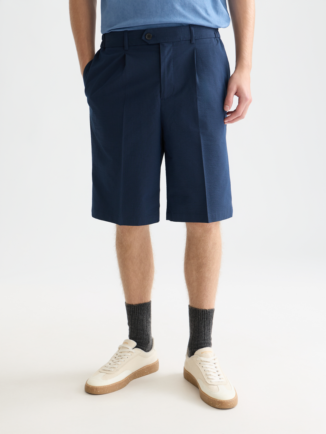 Seersucker Wide-Fit Bermuda Shorts