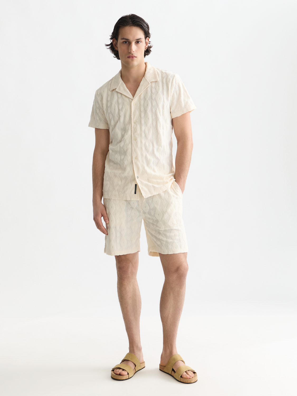 Terry Jacquard Regular-Fit Short-Sleeved Shirt