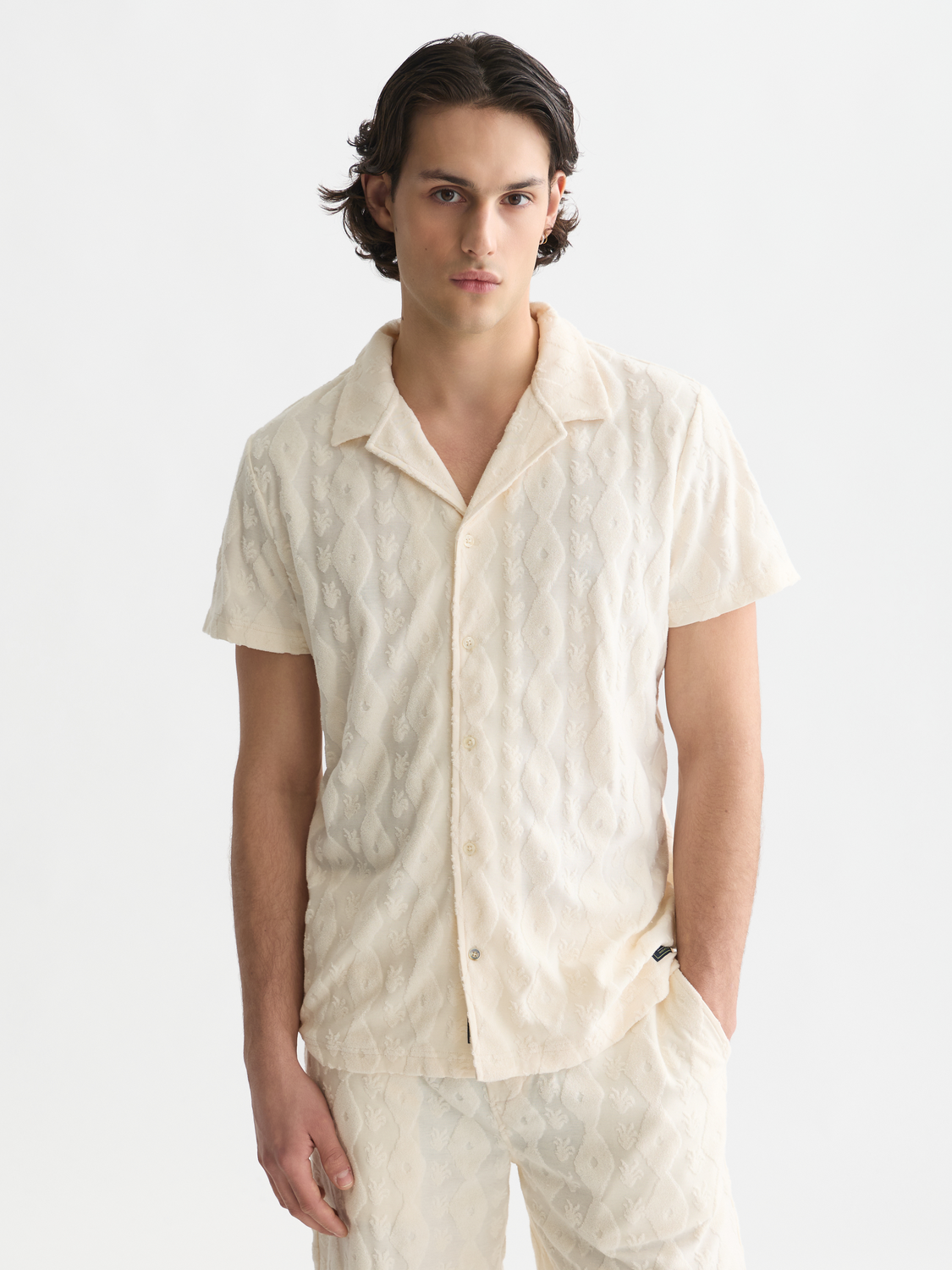Terry Jacquard Regular-Fit Short-Sleeved Shirt