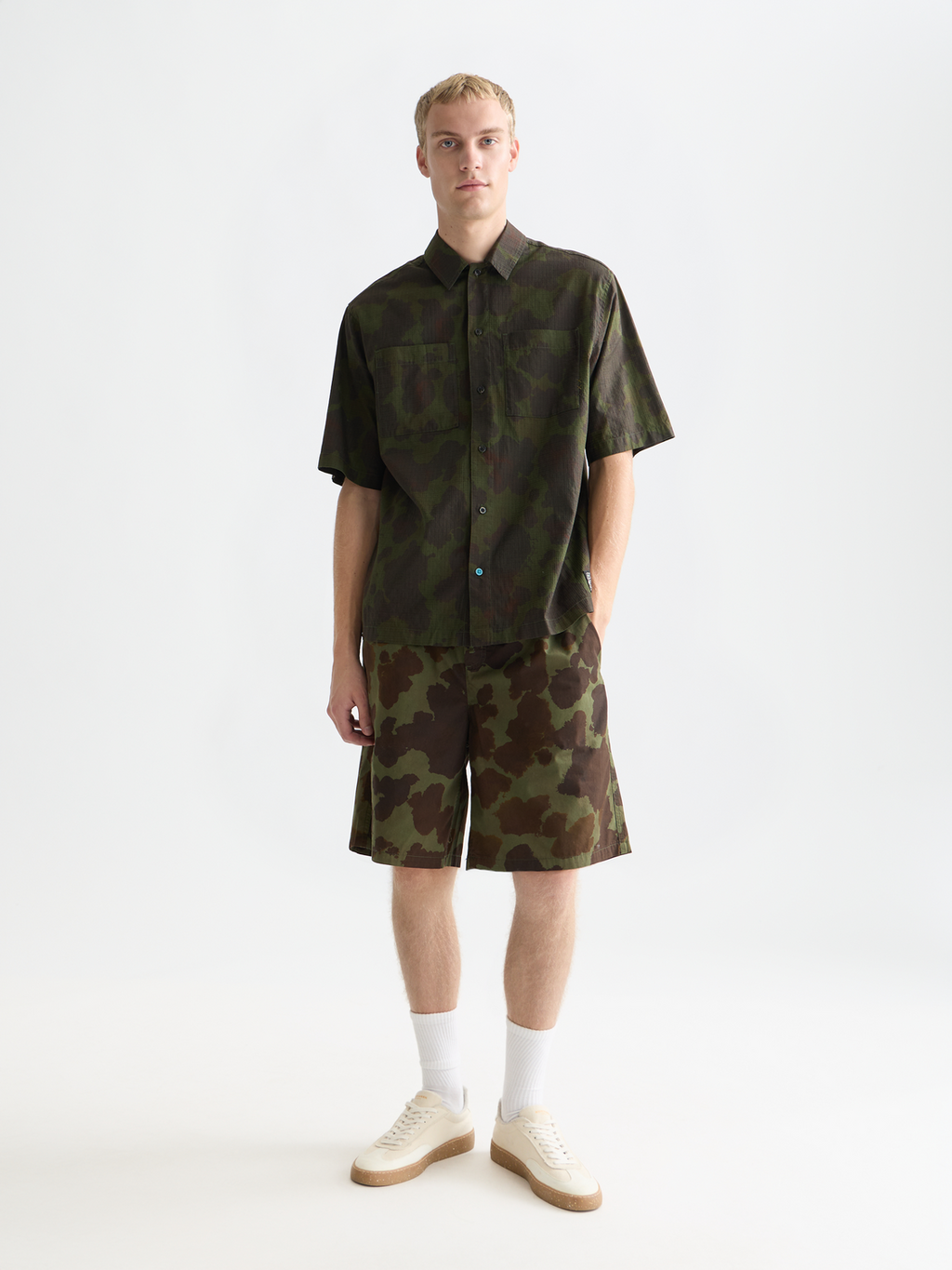 Printed Cotton Ripstop Relaxed-Fit Short-Sleeve Shirt