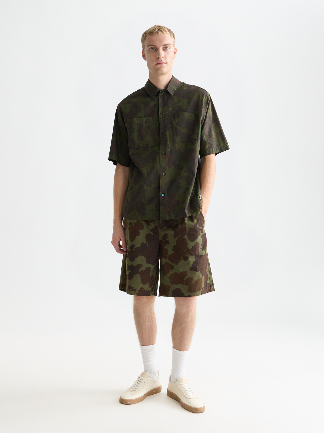 Printed Cotton Ripstop Relaxed-Fit Short-Sleeve Shirt