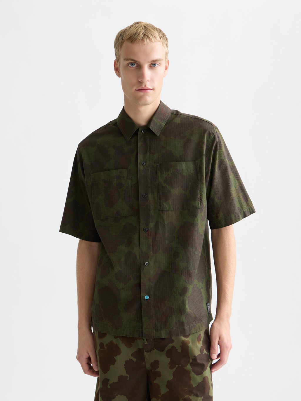 Printed Cotton Ripstop Relaxed-Fit Short-Sleeve Shirt
