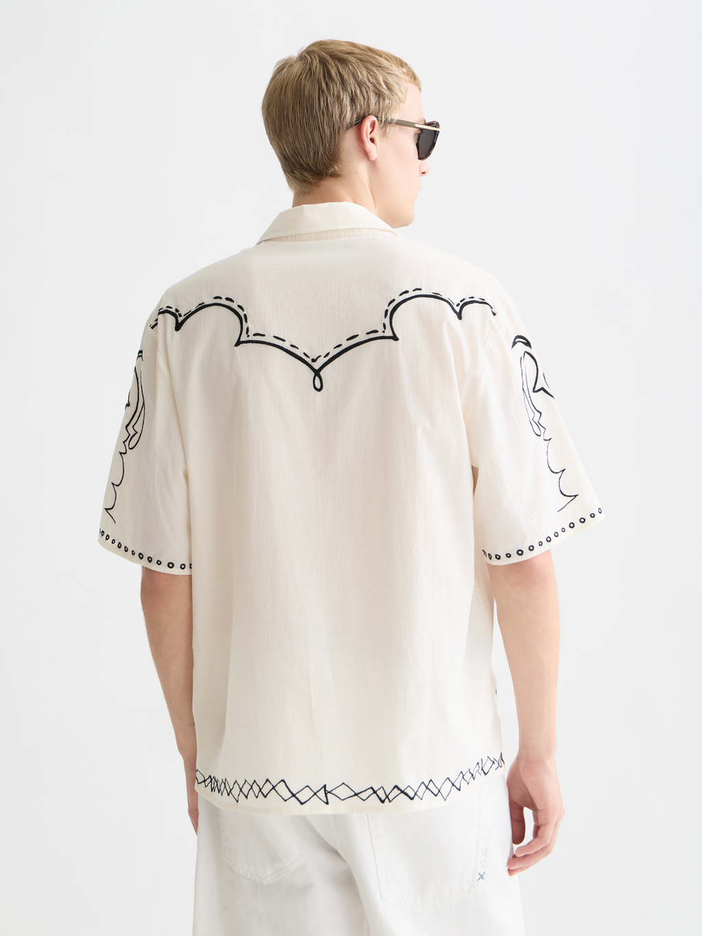 Embroidered Seersucker Relaxedfit Shortsleeved Shirt