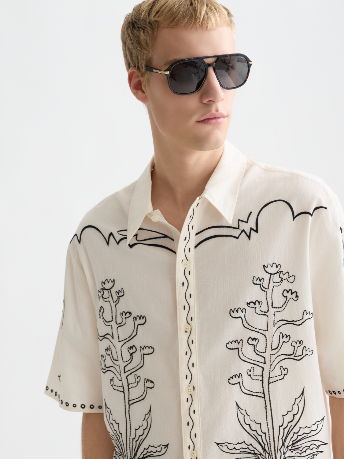 Embroidered Seersucker Relaxedfit Shortsleeved Shirt