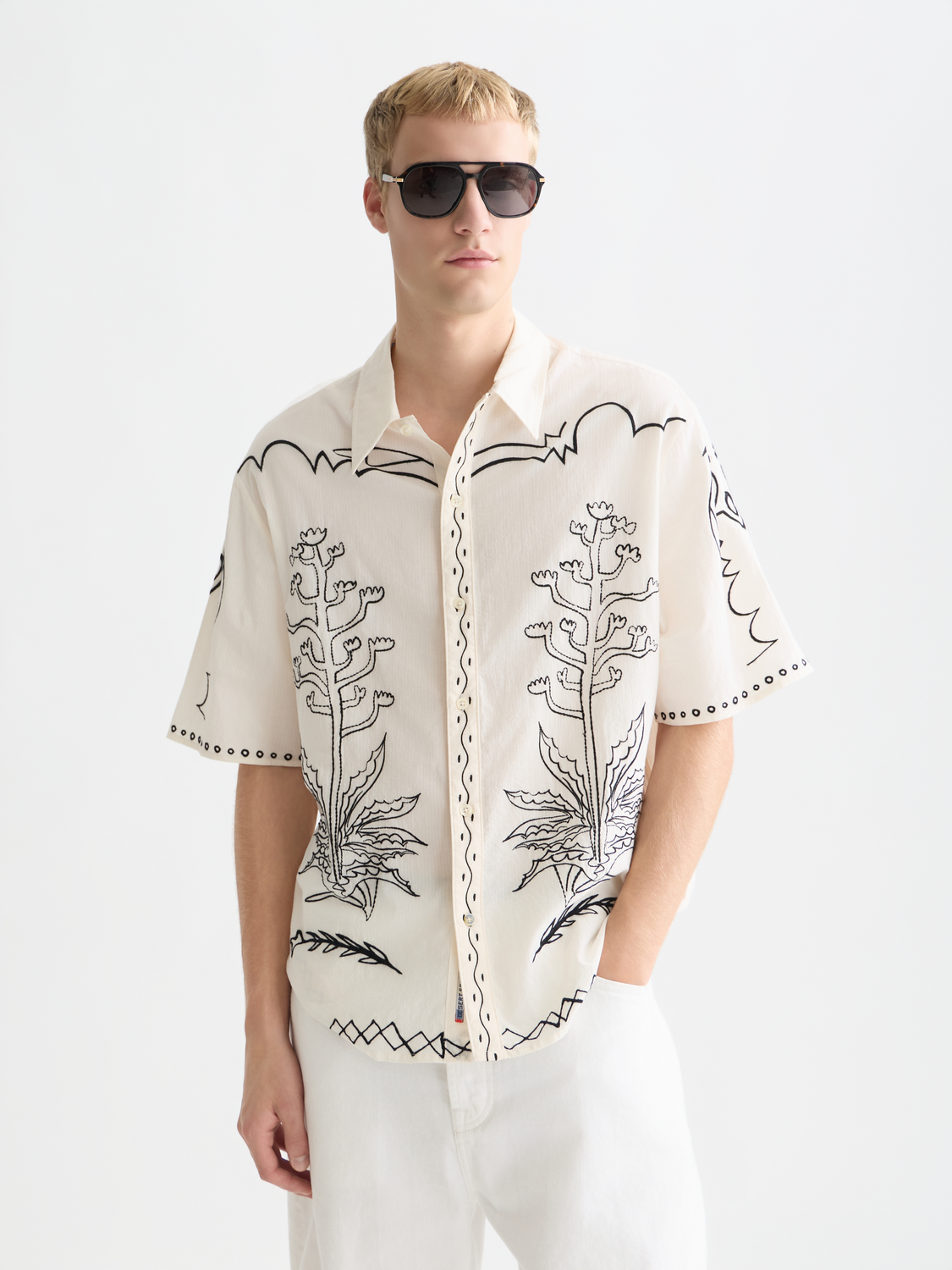 Embroidered Seersucker Relaxedfit Shortsleeved Shirt