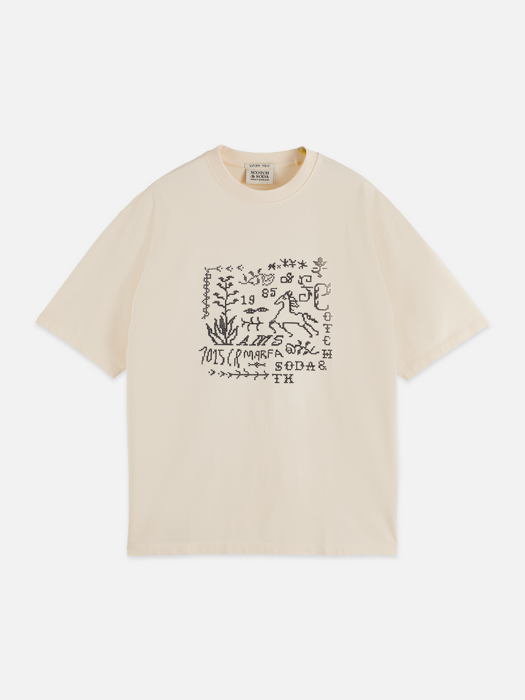 Cross-Stitched Front Artwork Loose-Fit T-Shirt